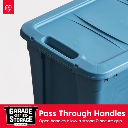 IRIS USA 31 Gallon Heavy Duty Storage Totes - Eco-Friendly, Easy-Grip Handles, 4 Pack | Durable Navy Bins with Lids
