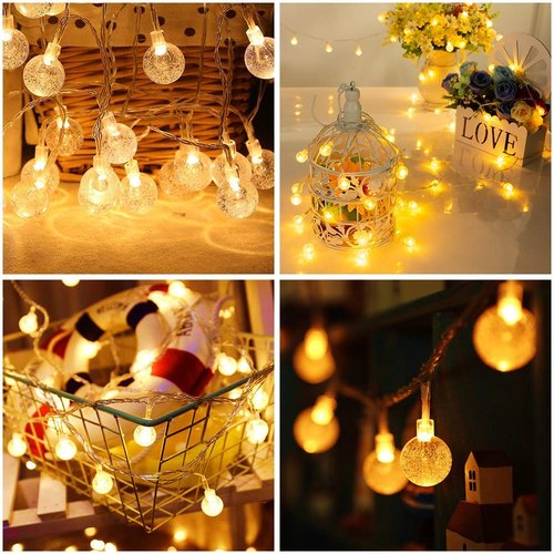 WFGGEH Globe String Lights, 10ft 20 LED USB Powered Globe Crystal Ball Fairy String Lights Warm White for Birthday Party Wedding Christmas Home Decoration