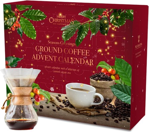 24 Days Advent Calendar - Flavored Ground Coffee Gift Set for Men & Women | French Vanilla, Hazelnut, Irish, Italian & Cinnamon
