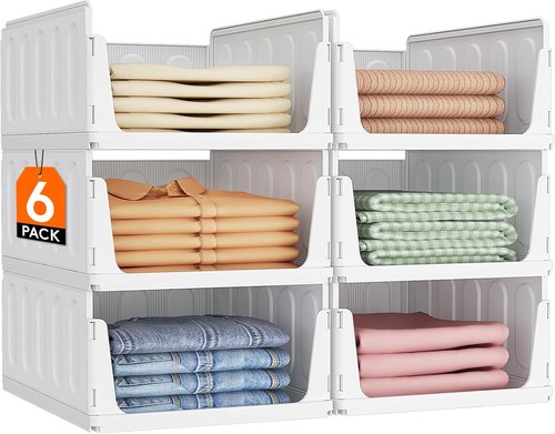 Lifewit 6-Pack Stackable Closet Organizers - Multifunctional Storage Bins for Clothes | 12.6 Inch Size