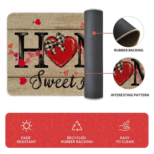 Artoid Mode Home Sweet Home Heart Beads Valentines Kitchen Mats Set of 2, Low-Profile Home Decor Kitchen Rugs for Floor - 17x29 and 17x47 Inch