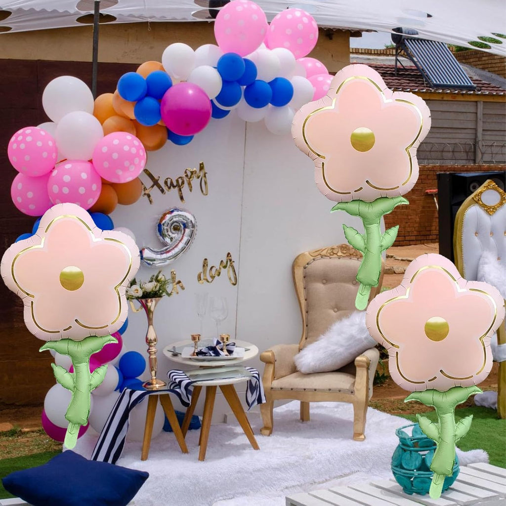 Skiennix Large Flower Shaped Foil Balloons - Huge Pink Daisy Party Decorations | 4 Pcs Set for Birthdays & Showers