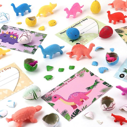 Motiloo 30 Pcs Valentines Day Gifts for Kids School with Dinosaur Egg Hatching Card Bulk - Funny Dino Egg Valentine Classroom School Exchange Cards for Boys Girls Party Favors