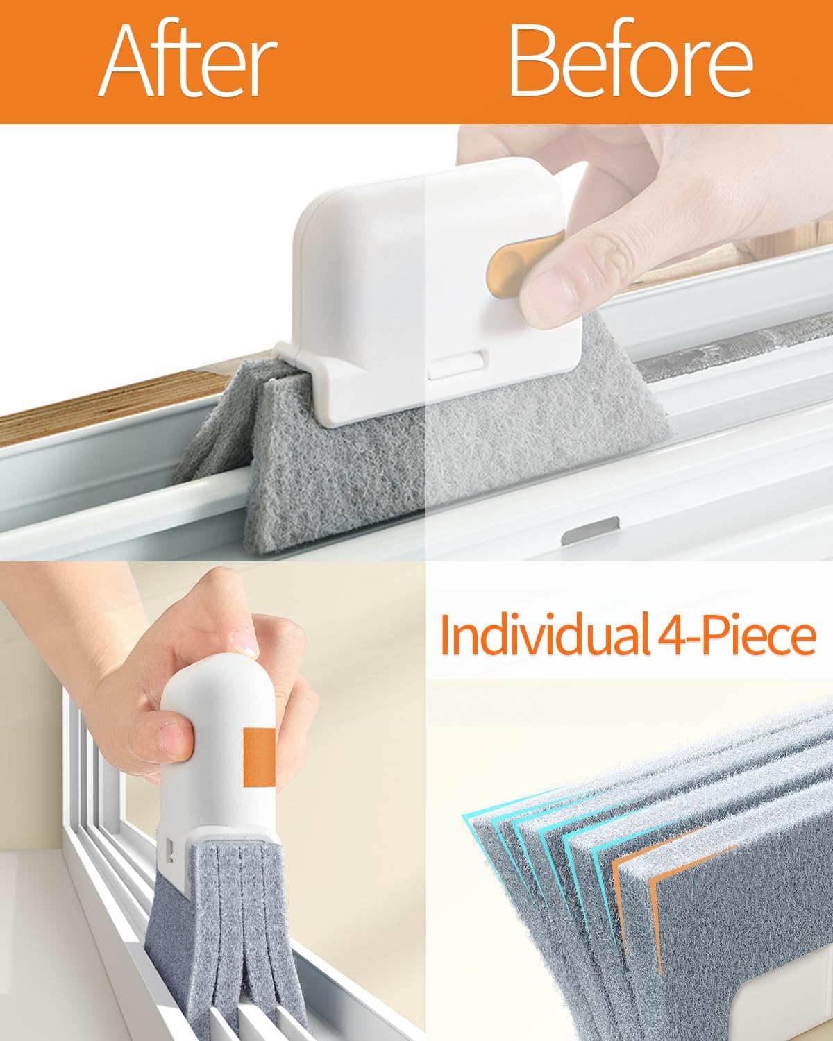 Skiennix Window Sill Cleaner Tool - Hard Bristle Gap Scrub Brush for Home & Bathroom | 8-Piece Set