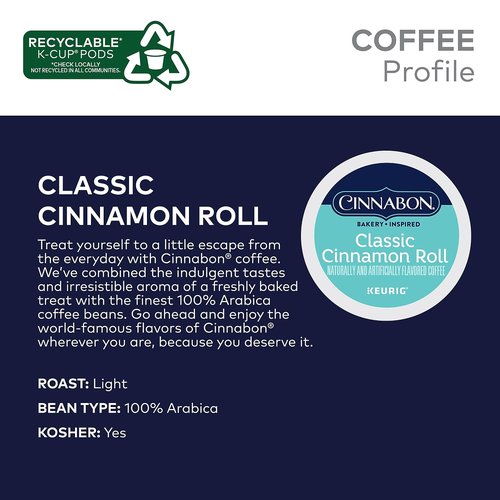 Cinnabon Classic Cinnamon Roll Keurig Single-Serve K-Cup Pods, Light Roast, 24 Pods Per Pack, Case Of 4 Packs