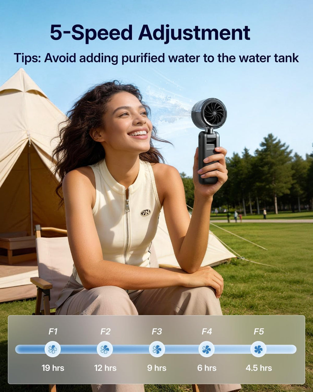 Skiennix Portable Misting Fan - Handheld Turbo Fan with Cool Mist Spray, 4000mAh Battery, 5 Speeds | Perfect for Summer Travel & Outdoor Use - Black