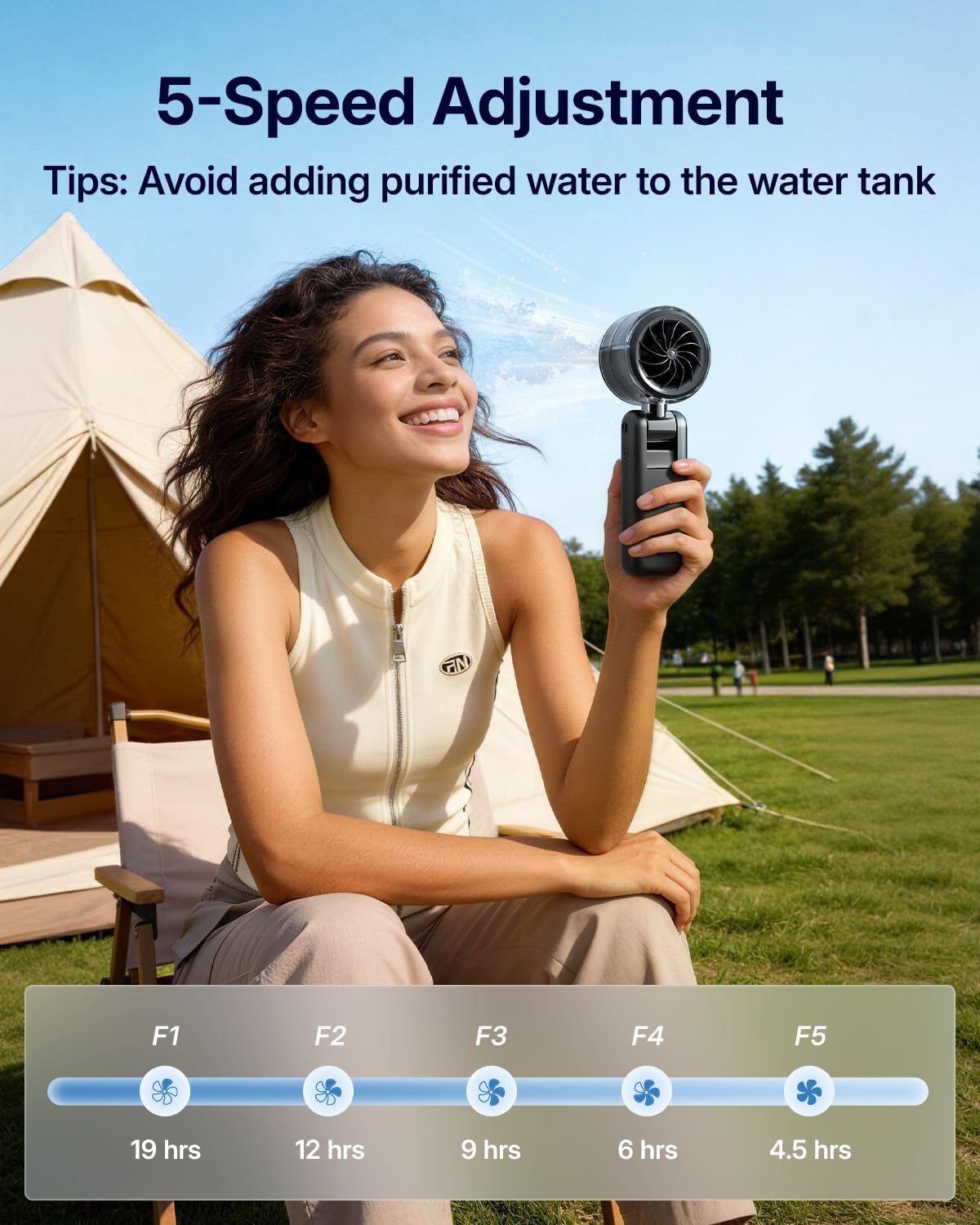 Skiennix Portable Misting Fan - Handheld Turbo Fan with Cool Mist Spray, 4000mAh Battery, 5 Speeds | Perfect for Summer Travel & Outdoor Use - Black