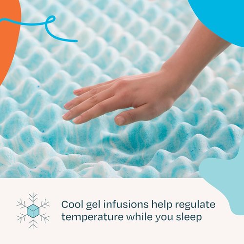 Linenspa Gel Memory Foam Mattress Topper - Reversible Egg Crate Design for Comfort - Queen Size
