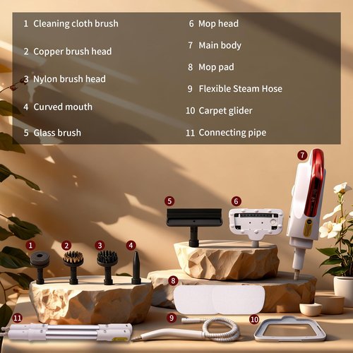 Multifunctional Steam Mop Cleaner – 6 in1 Rotated Steam Mop Cleaner with 300ml Tank, 16ft Cord, 12 Accessories for Hardwood, Tile, Carpet, Kitchen & Bathroom Cleaning