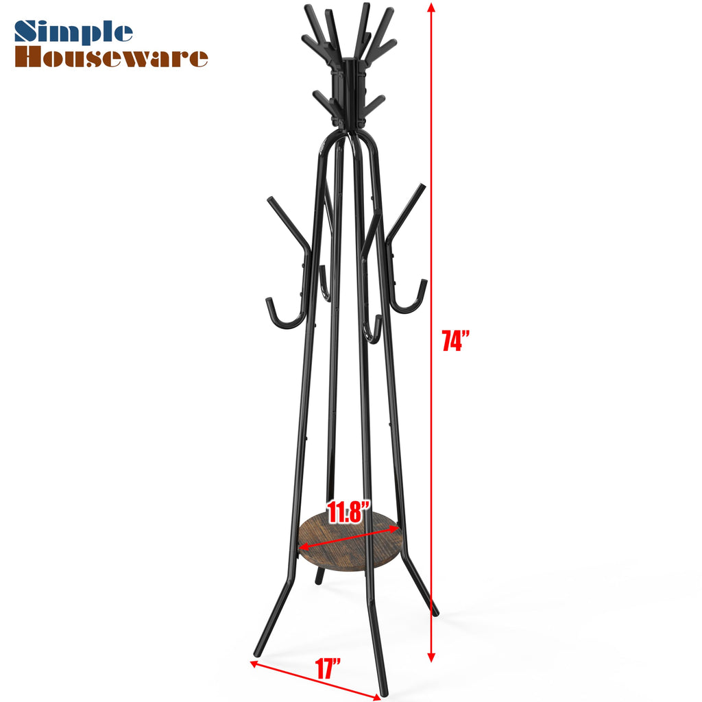 Simple Houseware Standing Coat Hat Hanger Organizer Tree Shaped Rack with Shelf for Entryway, Bedroom, and Hallway, 20 Hooks, Rustic Brown