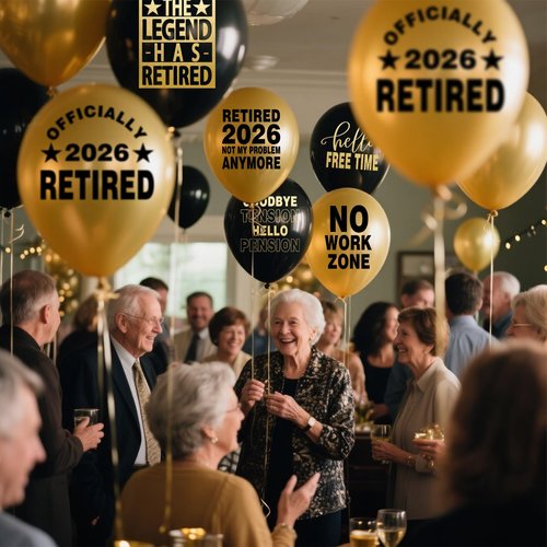 Happy Retirement Party Black and Gold Balloons for Retirement Party Decorations, Balloons designed specifically for a Retirement, 12inch Latex 24pcs Balloons for Party Supply