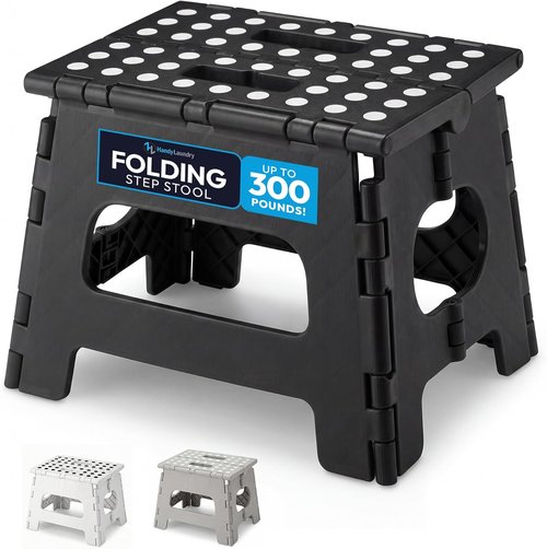 Handy Laundry Step Stool - Lightweight & Sturdy for Adults and Kids - Easy One Flip Open - Black, 8 Inch
