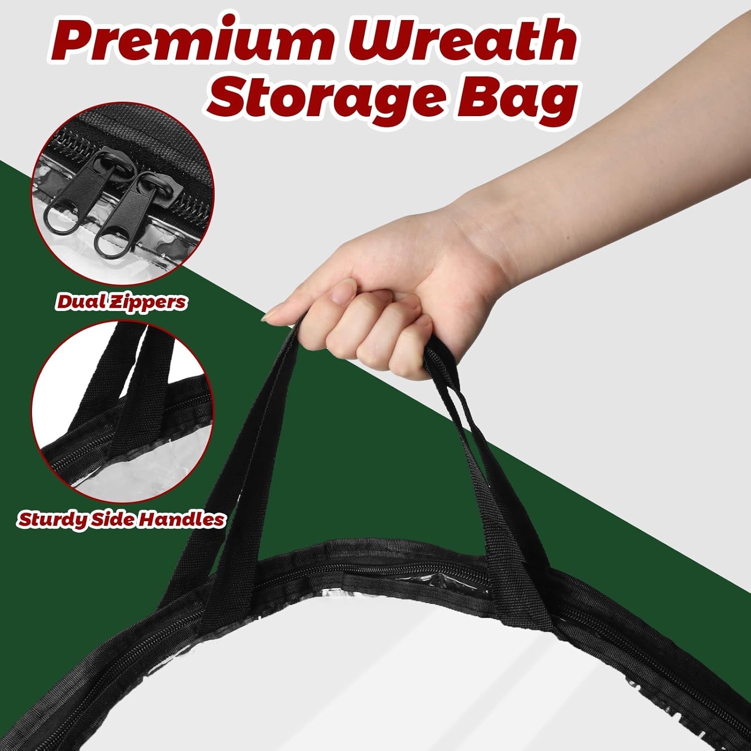 YAYODS Wreath Storage Bag - Heavy Duty 30 Inch Christmas Container with Clear Window | Black 4 Pack