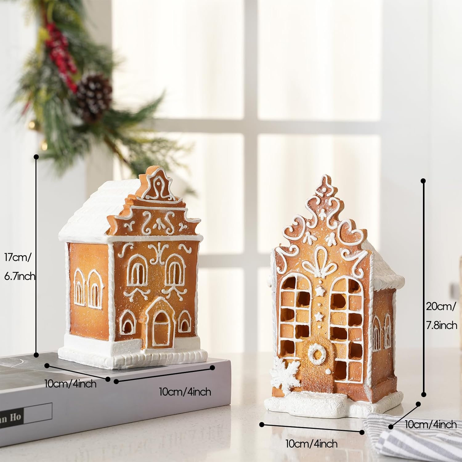 Regine Switzerland 2Pc Christmas Gingerbread Village House Figurines - Pre-Lit LED Table Decorations