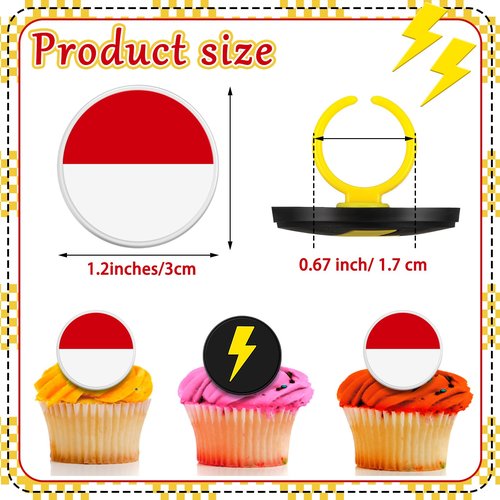 Honeydak 48 Pcs Cartoon Red and White Cupcake Ring Cartoon Birthday Decorations Yellow Cake Topper Ring Red and White Cupcake Topper Birthday Party Decorations for Girls Party