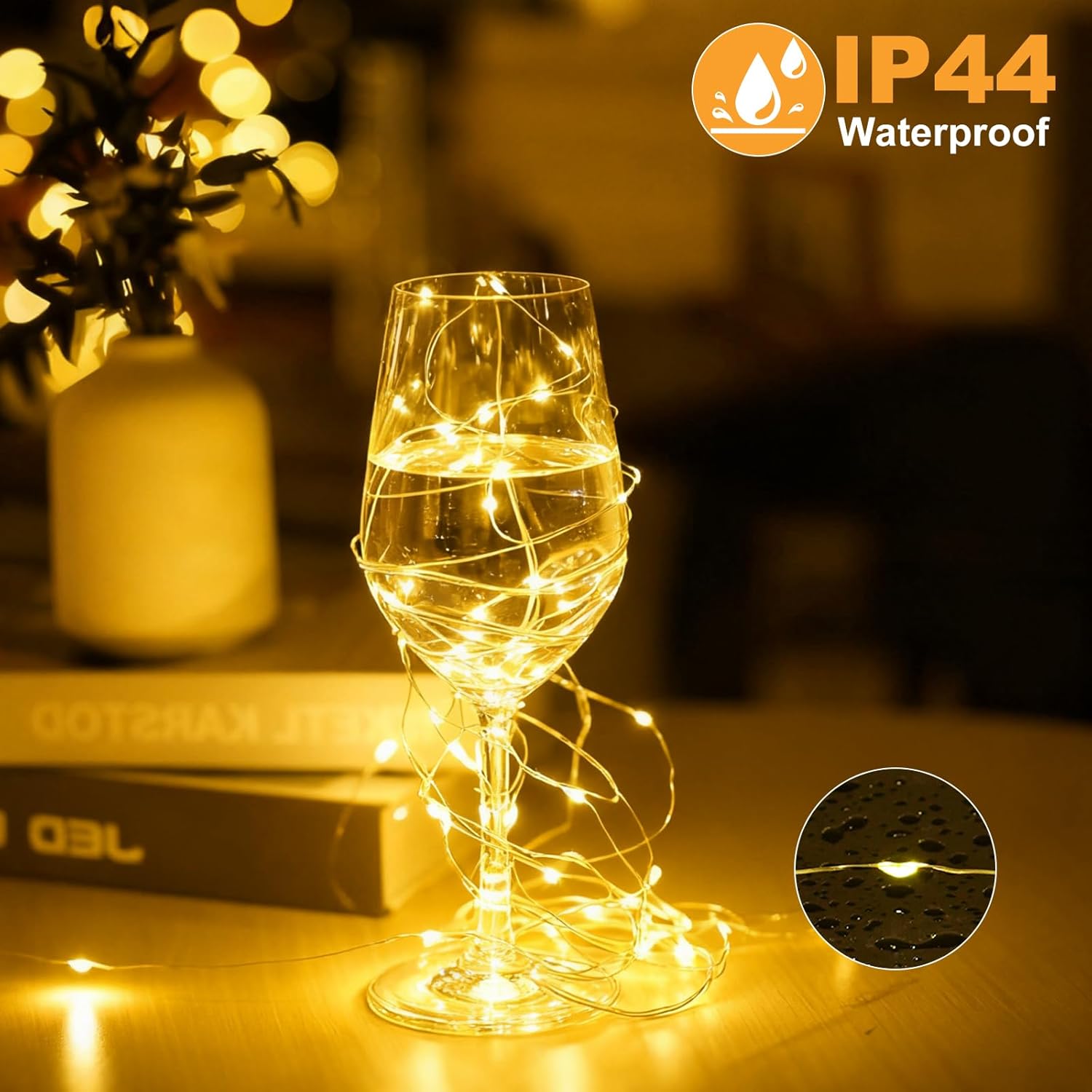 Skiennix Fairy Lights - 32FT Rechargeable Battery Operated Mini LED String Lights | Waterproof Warm White for Bedroom & Party Decor