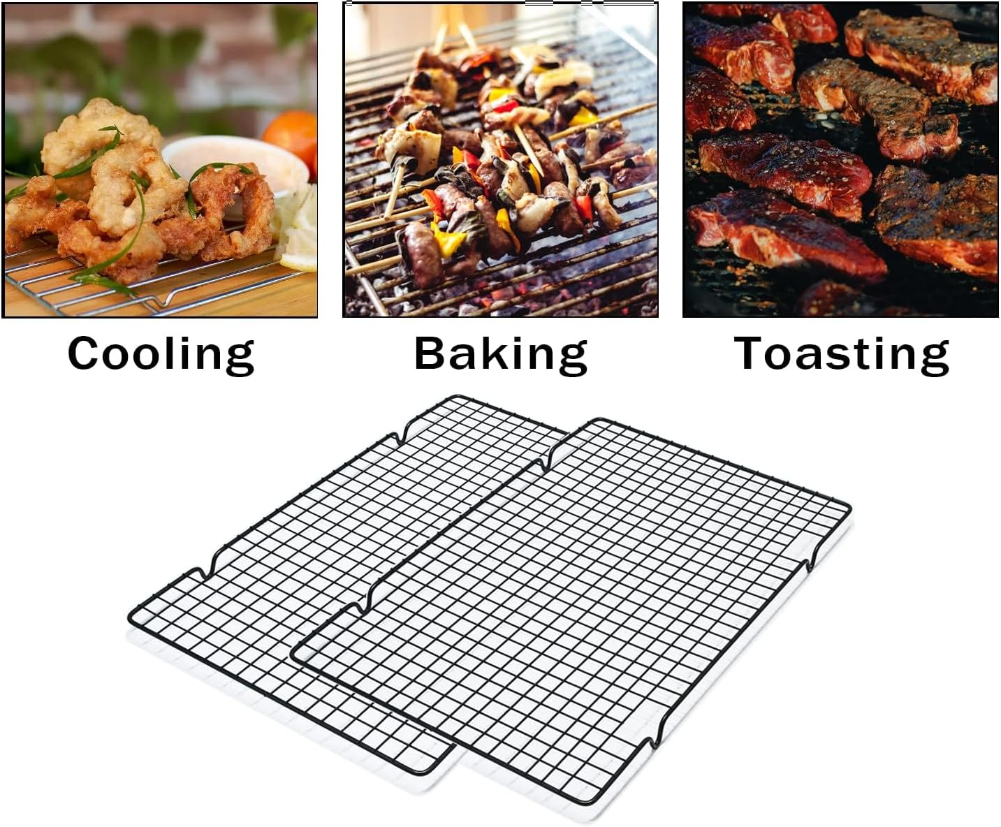 VNIMTI Cooling Rack Set - Oven Safe Cookie Cooling Wire Racks for Baking & Grilling | 16" x 10" Grids