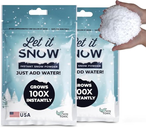 Let It Snow Instant Fake Snow Powder - Safe & Easy Artificial Snow for Holiday Decor | 2 Packs, Makes 2 Gallons