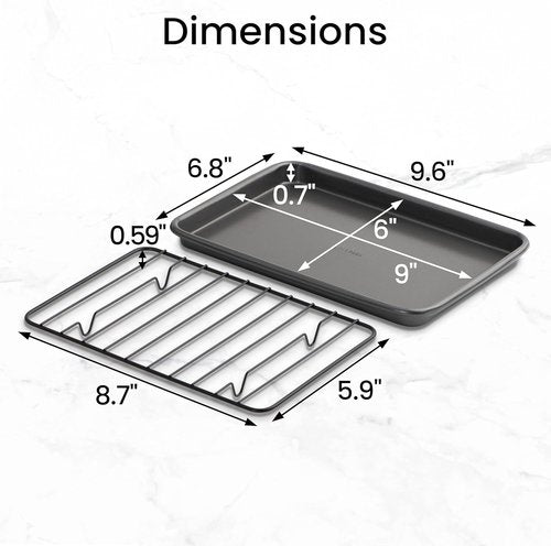 GoodCook Nonstick Steel Mini Baking Sheets Set - 9" x 6" with Racks | Gray Color