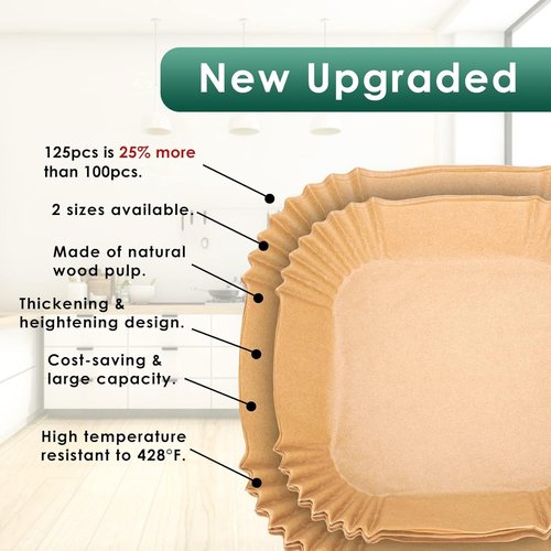 Air Fryer Paper Liners - 125 Pcs Disposable Parchment Paper | Oilproof & Waterproof 6.5-Inch Square