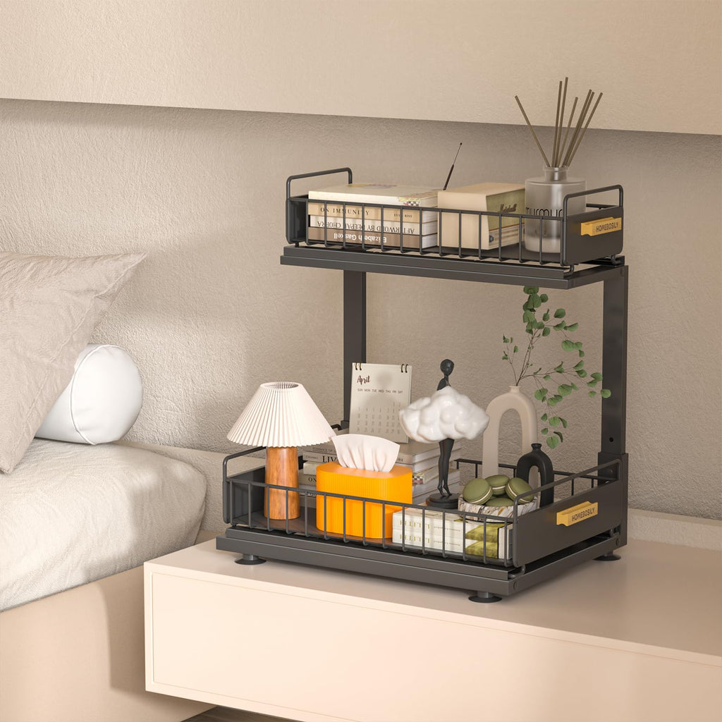 Under Sink Organizer Kitchen, 2 Tier Under Sink Organizers and Storage, Pull out Cabinet Organizer Shelf, Metal Drawer for Kitchen Bathroom Pantry Cabinet Closet Organization Rack, Black, 1 Pack
