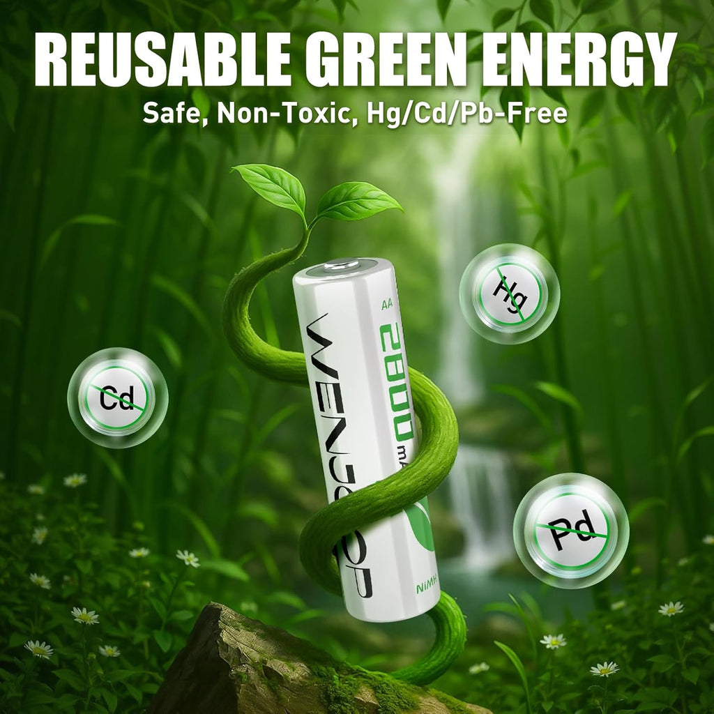Rechargeable AA Batteries 8-Pack | 2800mAh High-Capacity NiMH | Long-Lasting & Pre-Charged - 1.2V