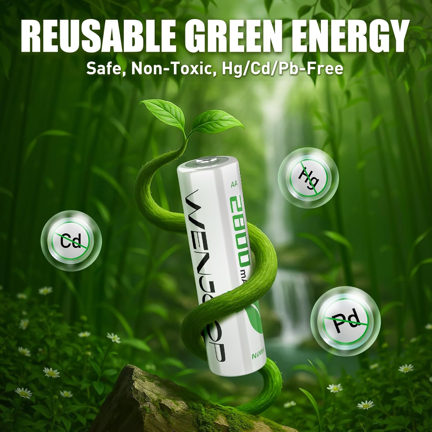 Rechargeable AA Batteries 8-Pack | 2800mAh High-Capacity NiMH | Long-Lasting & Pre-Charged - 1.2V
