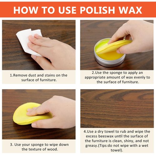 Grpoche Wood Wax for Furniture, Paste Wax for Wood Floor Polish, Conditioner, Cleaner, Restorer, Protective Finish for Surfaces, Furniture Polish for Wooden Floors, Cabinets, Tables, Doors(3.5oz)