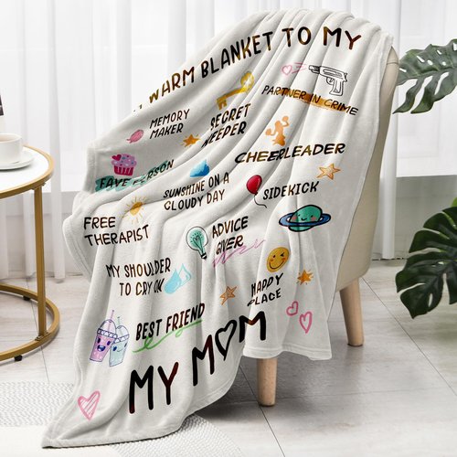 Hudiegify Valentines Day Gifts for Mom, Birthday Gifts for Moms, Mom's Birthday, Christmas Valentines Mothers Day Ideas Gifts for Mother-A Warm Blanket to - My MOM Blanket White 60" X 50"