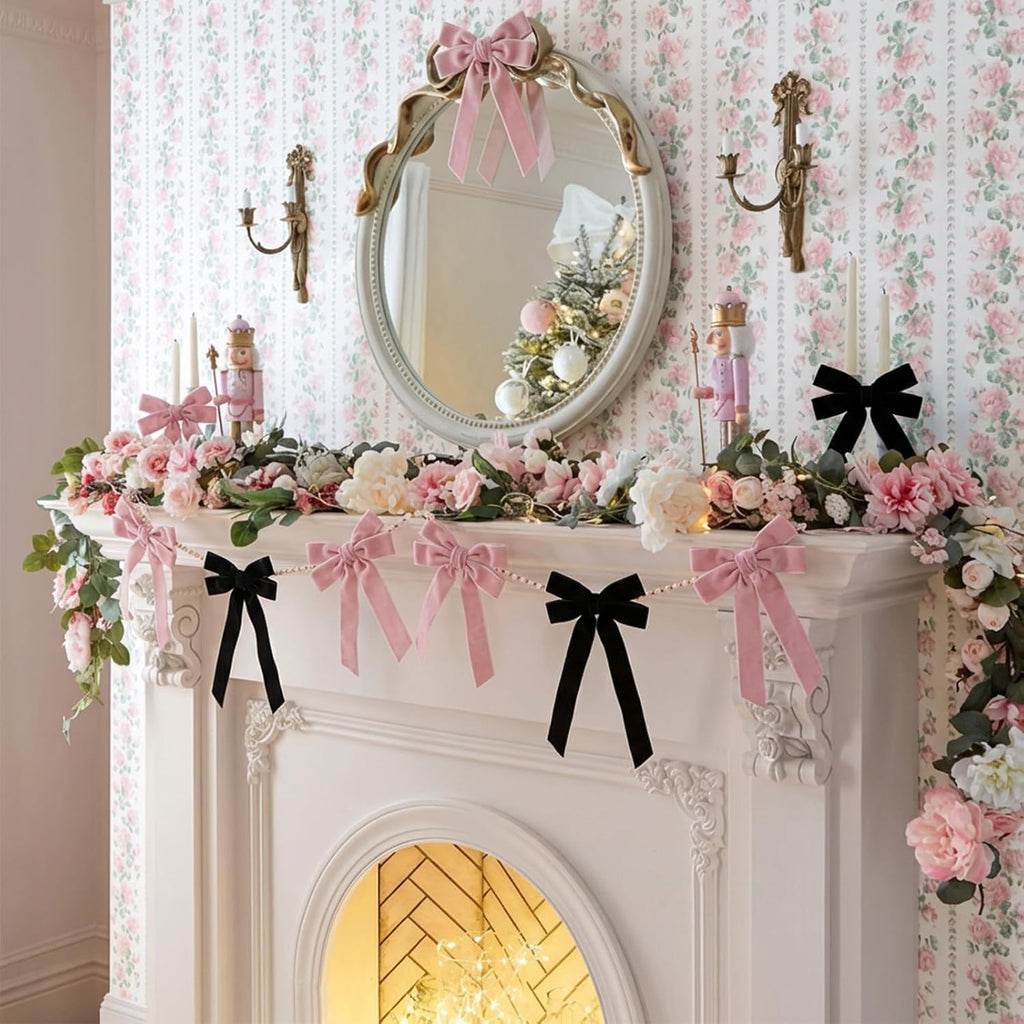 Skiennix Velvet Bows - 12 Pcs Pink & Black Pre-Tied Ribbon Bows for Y2K Room Decor | Perfect for Bachelorette & Sweet 16 Parties