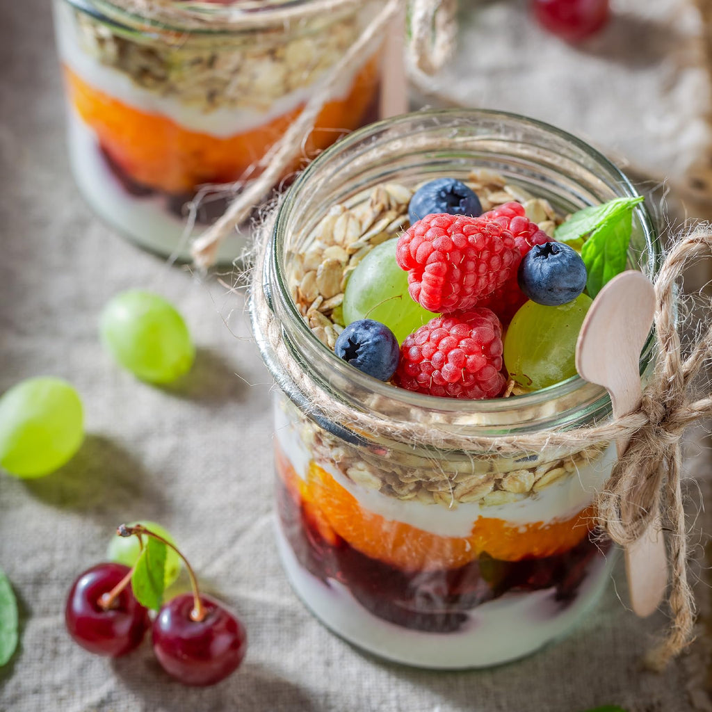 SHOWIN Overnight Oats Containers with Lids, 16oz Glass Jars with Lids 8 pcs, Wide Mouth Mason jars for Salad, Yogurt, Snacks, Meal Prep