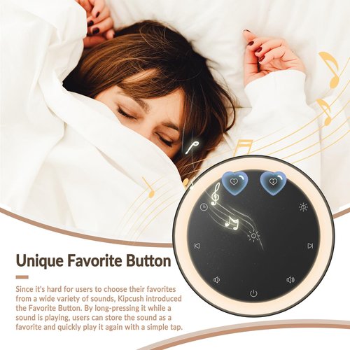 Kipcush White Noise Machine - 20 Soothing Sounds (Natural, White/Pink/Brown Noise, Fan), 2 Customizable Shortcuts, Soft Glow Non-Glaring Night Light, 8H Timer, USB-Powered (No Adapter/Battery)