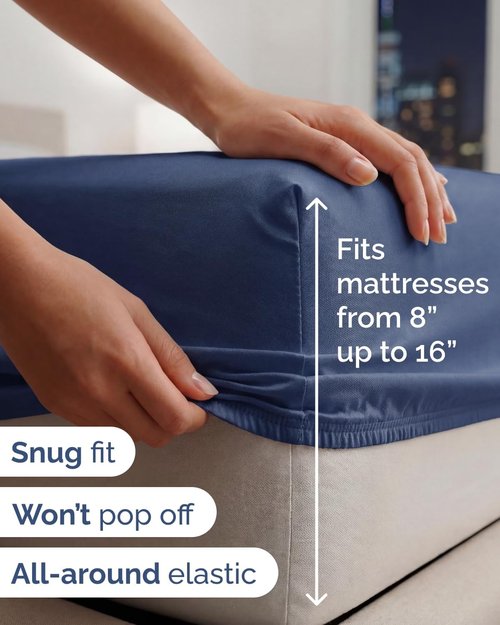 Lightweight Bed Sheet Set by [Brand Name] - Cooling Twin XL Bedding for Hot Sleepers - Breathable with Deep Pockets - Navy Blue