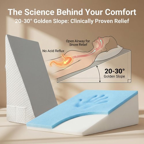 DeerFable [2026 New 12" Memory Foam Wedge Pillow for Sleep Apnea, Sleeping, Acid Reflux Relief, Snoring, Dual Sided Cooling & Warm Fabric Triangle Pillow Wedge for After Surgery, Back, Leg - Gray