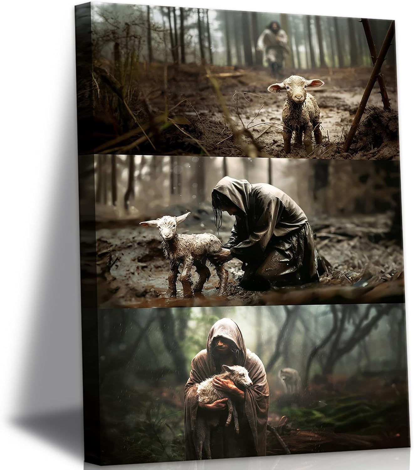 Regine Switzerland Framed Jesus and Lamb Canvas Wall Art - Vintage Christian Decor | 12x16in