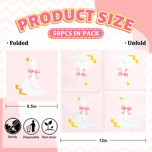 FYSUIMU Paper Napkins - 50 Pcs Cute Pink Bow Goose Design for Birthday & Baby Shower Parties