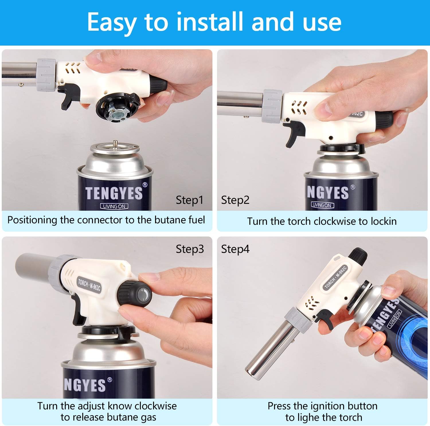 TENGYES Culinary Butane Blow Torch - Adjustable Flame for Crème Brûlée, BBQ & Baking | Professional Chef Tool