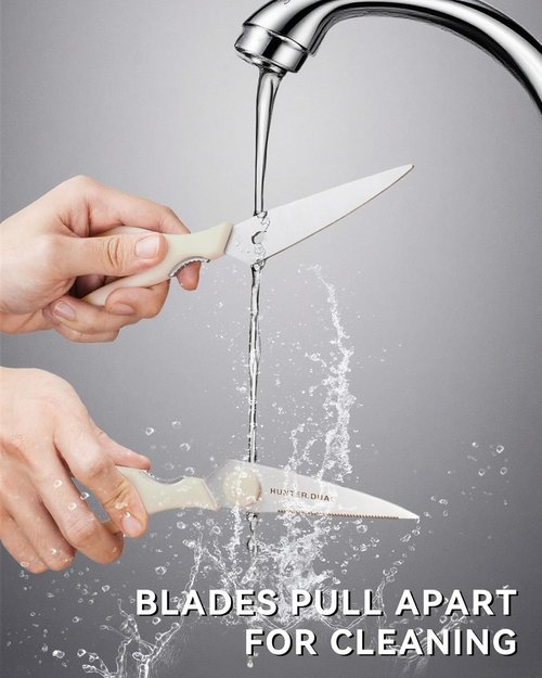 HUNTER.DUAL Heavy Duty Kitchen Scissors - Versatile Poultry Shears for Cutting Chicken, Meat & Veggies | 8.35 Inch, Cream