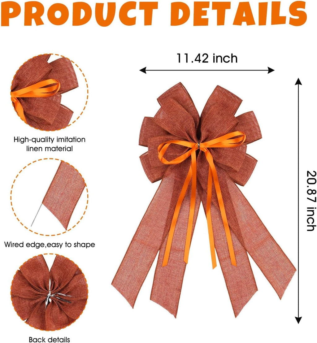 YKW Large Maple Orange Burlap Bow - 20x11 Inch Fall Decor for Wreaths & Tree Toppers