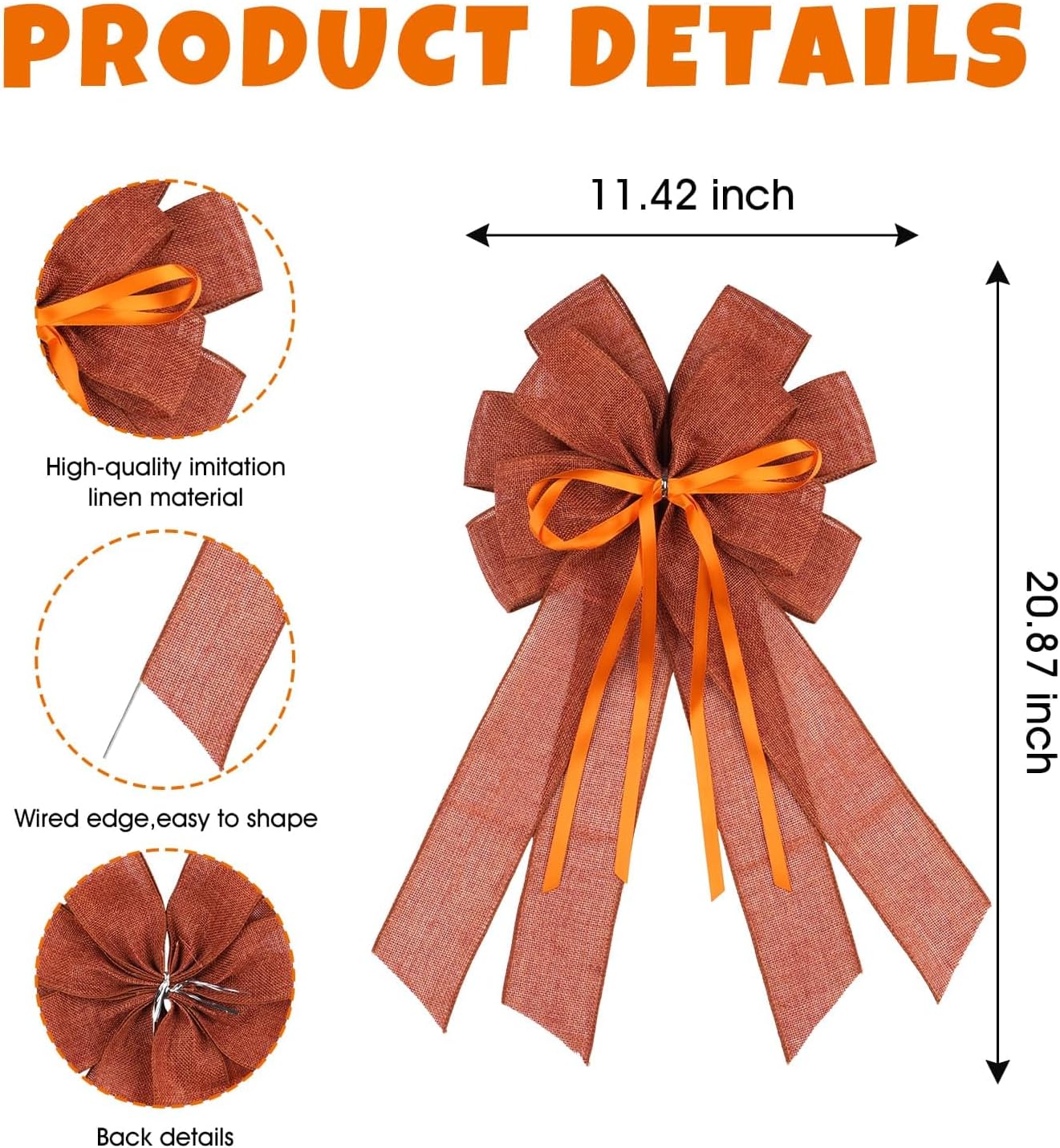 YKW Large Maple Orange Burlap Bow - 20x11 Inch Fall Decor for Wreaths & Tree Toppers