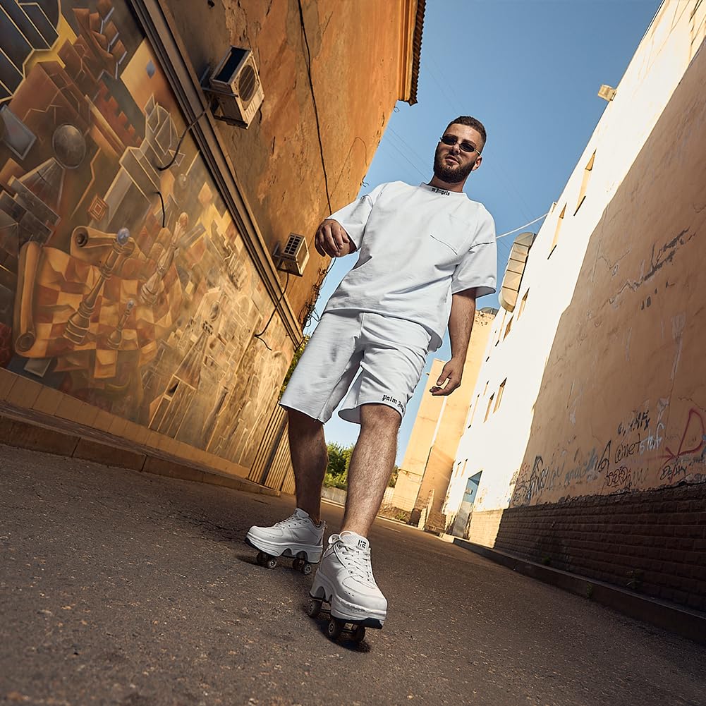 2-in-1 Roller Skates & Sneakers Unisex Retractable Wheels Outdoor Fun & Fitness Kick Roller Shoes