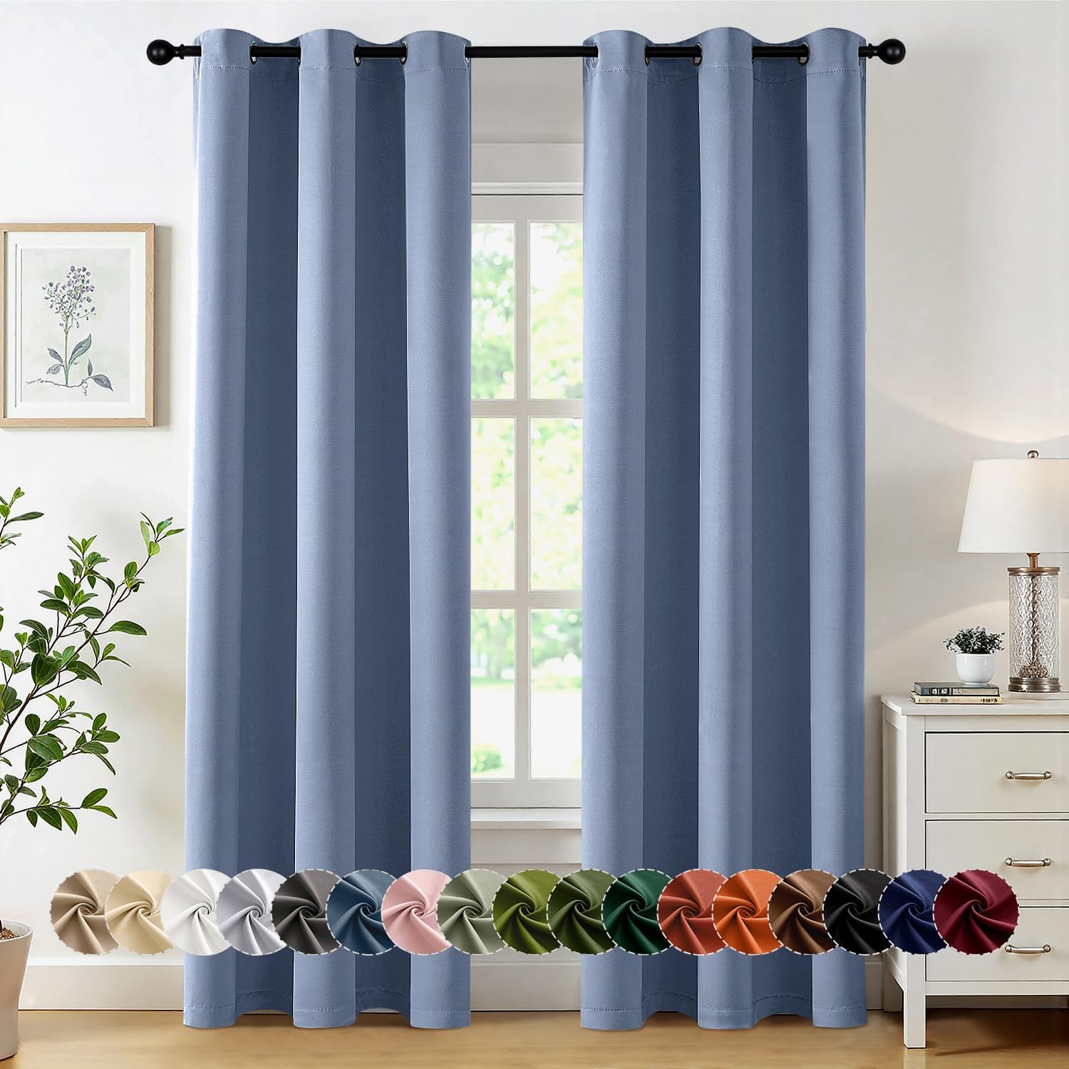 MIULEE Denim Blue Blackout Curtains - Thermal Insulated Room Darkening Drapes | 72 Inches Long, 2 Panels