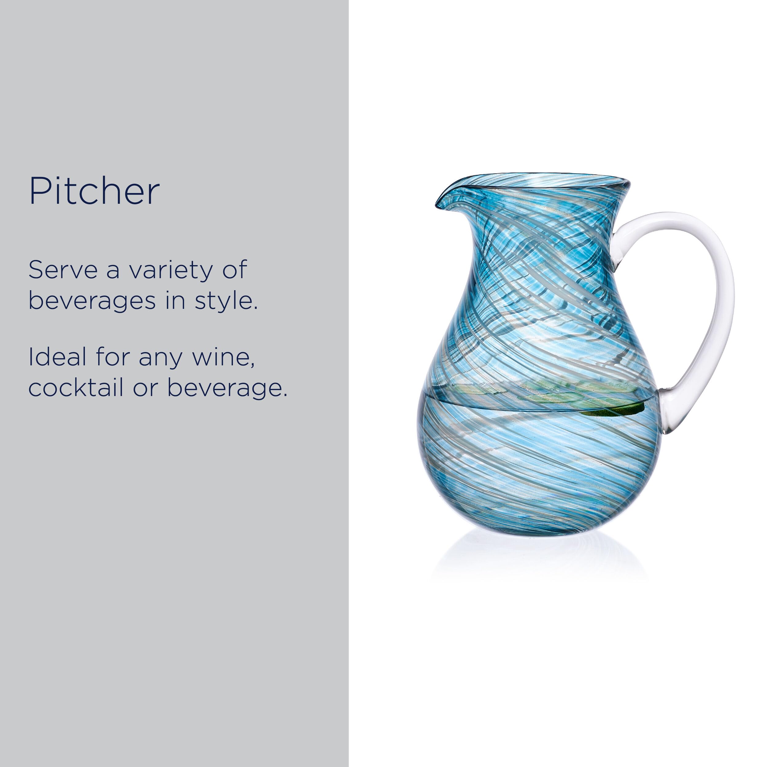 Mikasa Color Swirl Blue Glass Jug Pitcher, 2.25 Quart