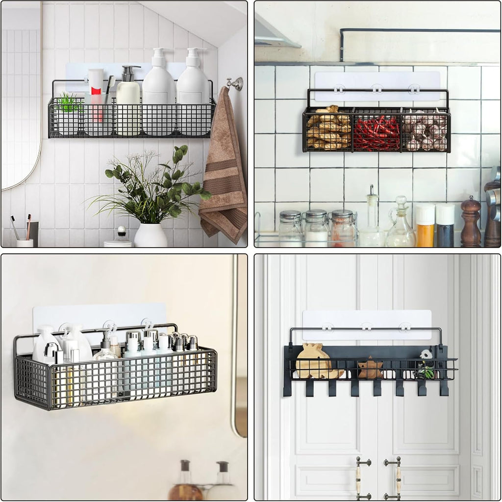 Skiennix Shower Caddy Adhesive Replacement - 4 Pack Strong Hooks | Waterproof No-Drill Sticky Pads for Bathroom & Kitchen Storage