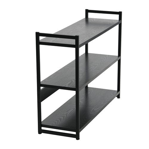 Household Essentials Jamestown Wide 3 Shelf Open Storage Bookshelf Black Oak Wood Grain and Black Metal