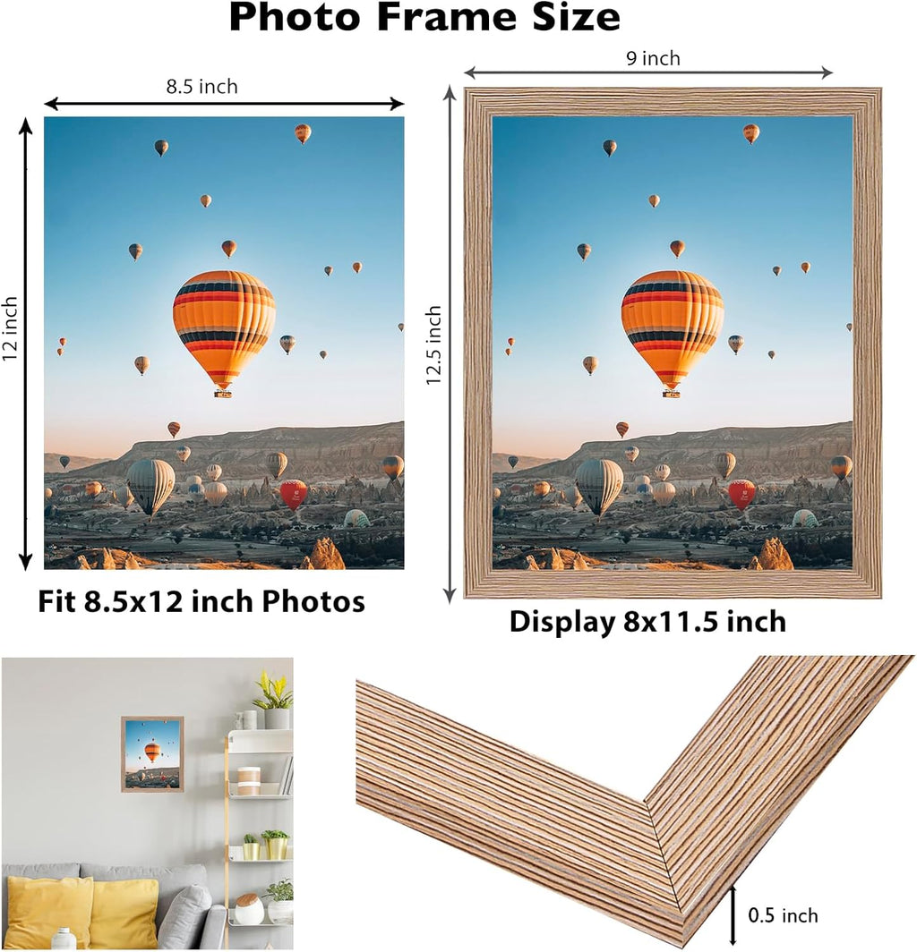 Rustic Brown 8.5x12 Picture Frame by [Brand Name] - Versatile Wall Mounting | Shatter-Resistant Plexiglass