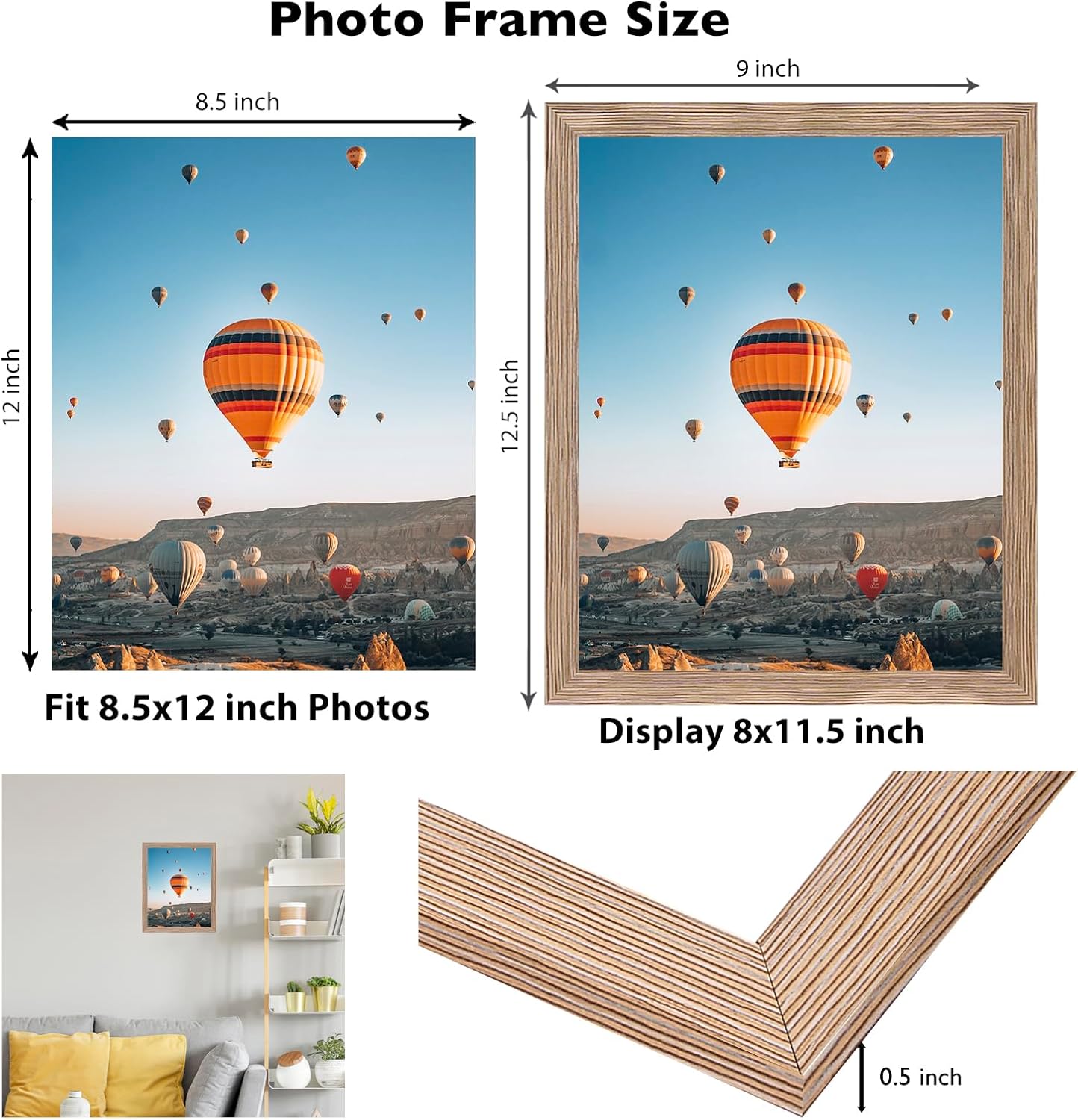 Rustic Brown 8.5x12 Picture Frame by [Brand Name] - Versatile Wall Mounting | Shatter-Resistant Plexiglass