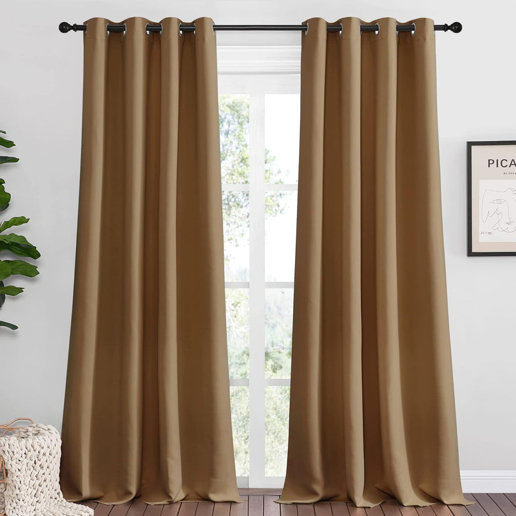 NICETOWN Blackout Curtains - Noise Reducing & Draft Blocking | 96-Inch Length, 2 Panels in Gold Brown