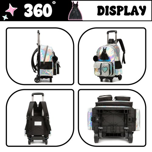 HTgroce Rolling Backpack with Wheel,School Backpack for Kids Girl Roller Schoolbag Wheeled Backpacks Set Carry-on Luggage,Black