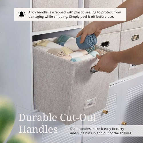DECOMOMO Felt Storage Bins - 11 Inch Cube Storage Bins with Labels for Kallax Shelves | Beige (Set of 6)